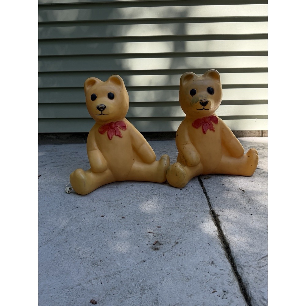 2 Vintage Union Products Teddy Bear Blow Mold Pair Set Red Bows 18" Tall 1988